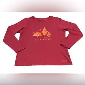 Life Is Good Crusher Tee Women’s Large Red Graphic Fall Long Sleeve EUC